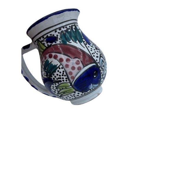 Vintage Hand-Painted Talavera Ceramic Pitcher With Fish and Floral Design - Picture 3 of 5